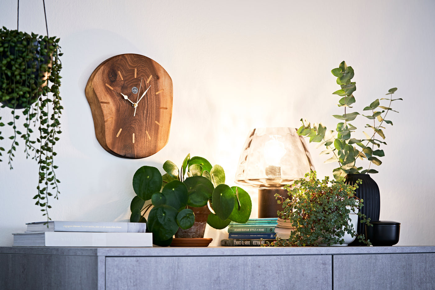 Wanduhr von Valbell in einer Wohnung mit viel grün